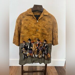 Guy Buffet Silk Print Golf Short Sleeve Buttoned Shirt -Medium